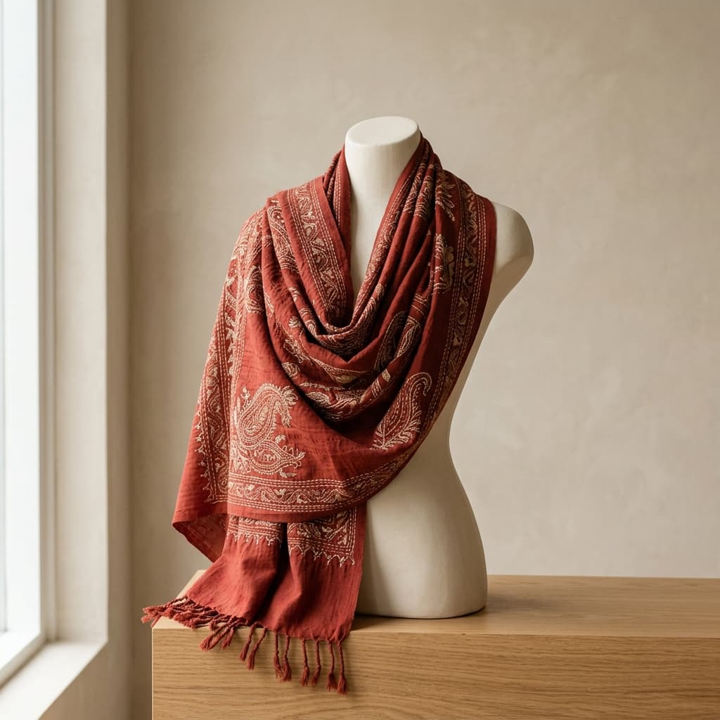 Terracotta Kantha Dupatta